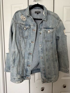 Express Light Wash Distressed Denim Jacket - Blue